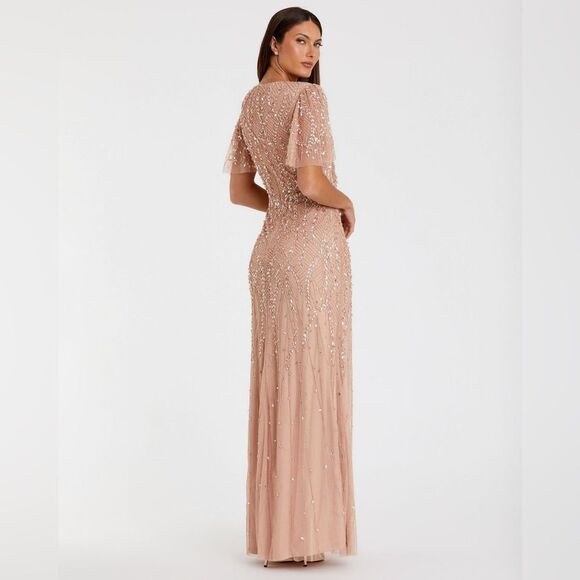 Mac Duggal 35109 Pink Embellished Flutter Sleeve Gown Dress MOB $698 - Picture 4 of 13